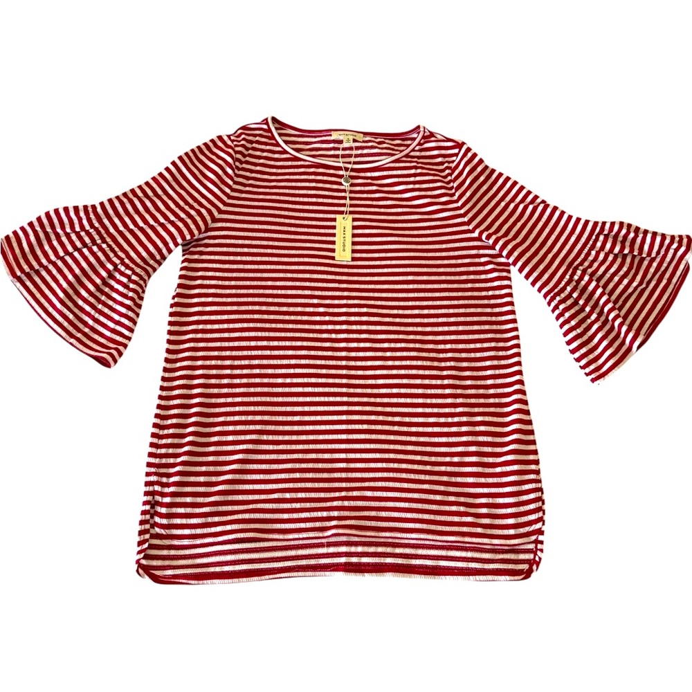 New Small Max Studio Berry Striped Bell Sleeve Top